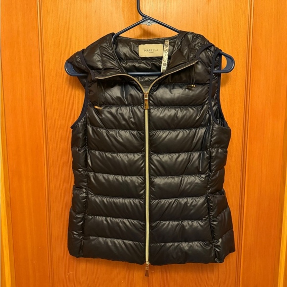 Marella Hooded Sport Blue Quilted Puffer Vest